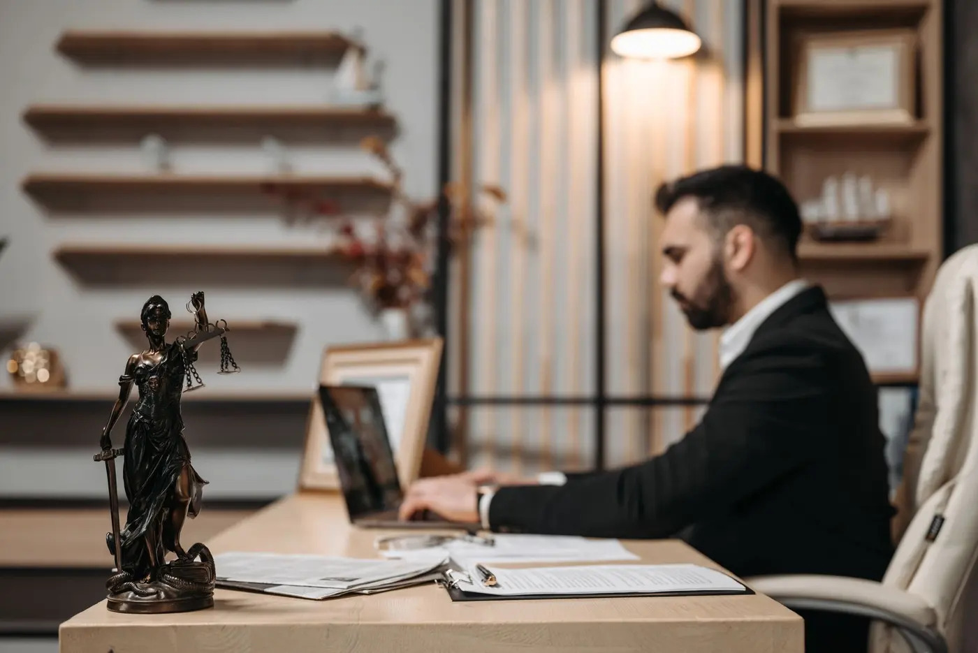 Empty law firm reception desk