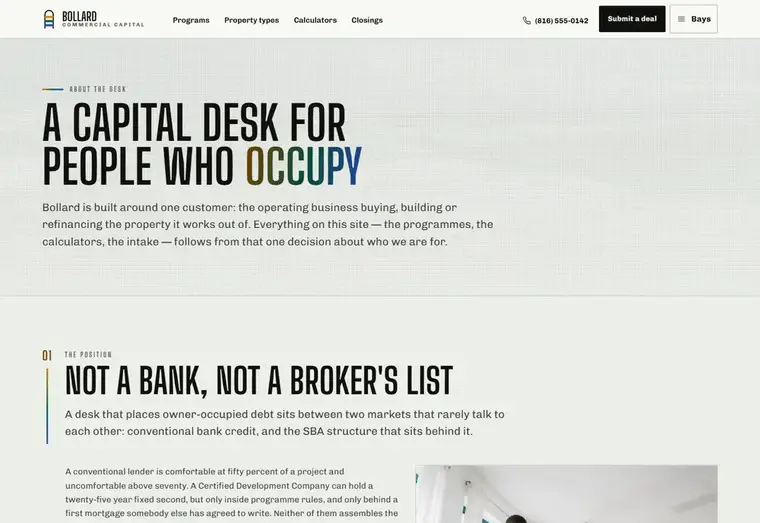 About page of the Bollard mortgage website design