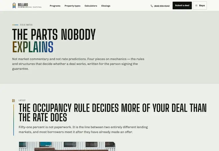 Insights page of the Bollard mortgage website design