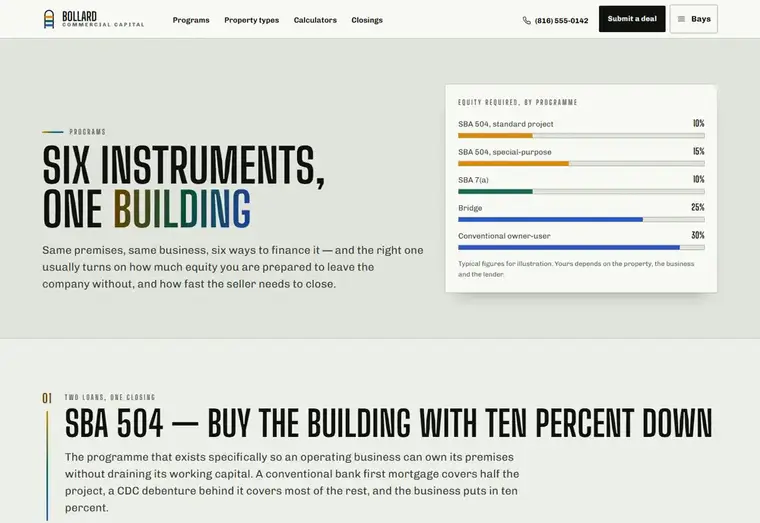 Programs page of the Bollard mortgage website design