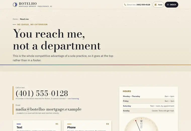Contact page of the Botelho mortgage website design