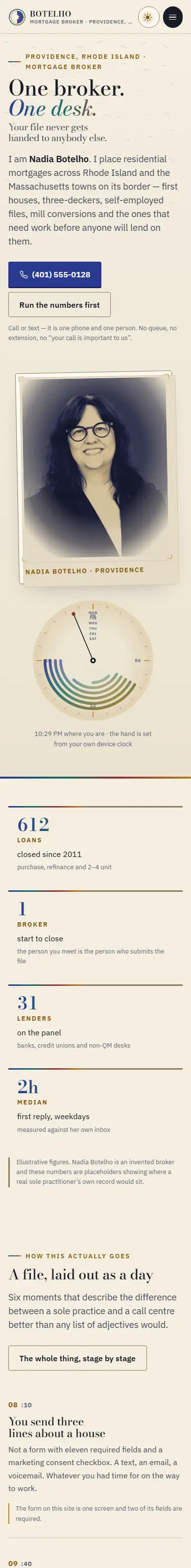 Home on a phone page of the Botelho mortgage website design