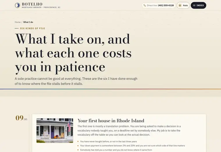 Services page of the Botelho mortgage website design