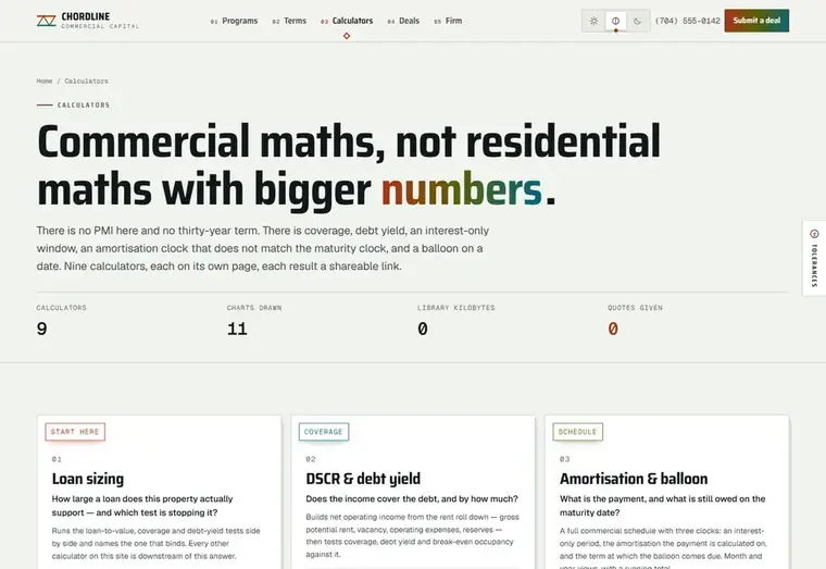 Calculators page of the Chordline mortgage website design