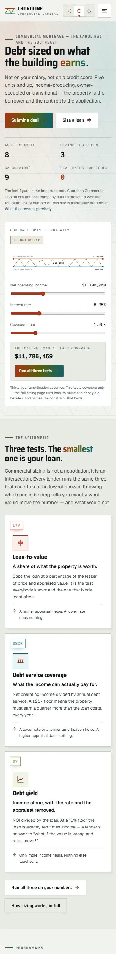 Home on a phone page of the Chordline mortgage website design