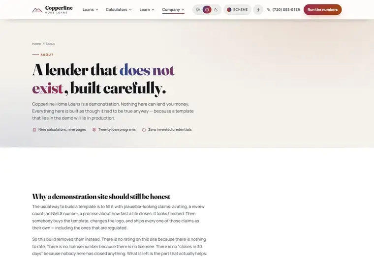 About us page of the Copperline mortgage website design