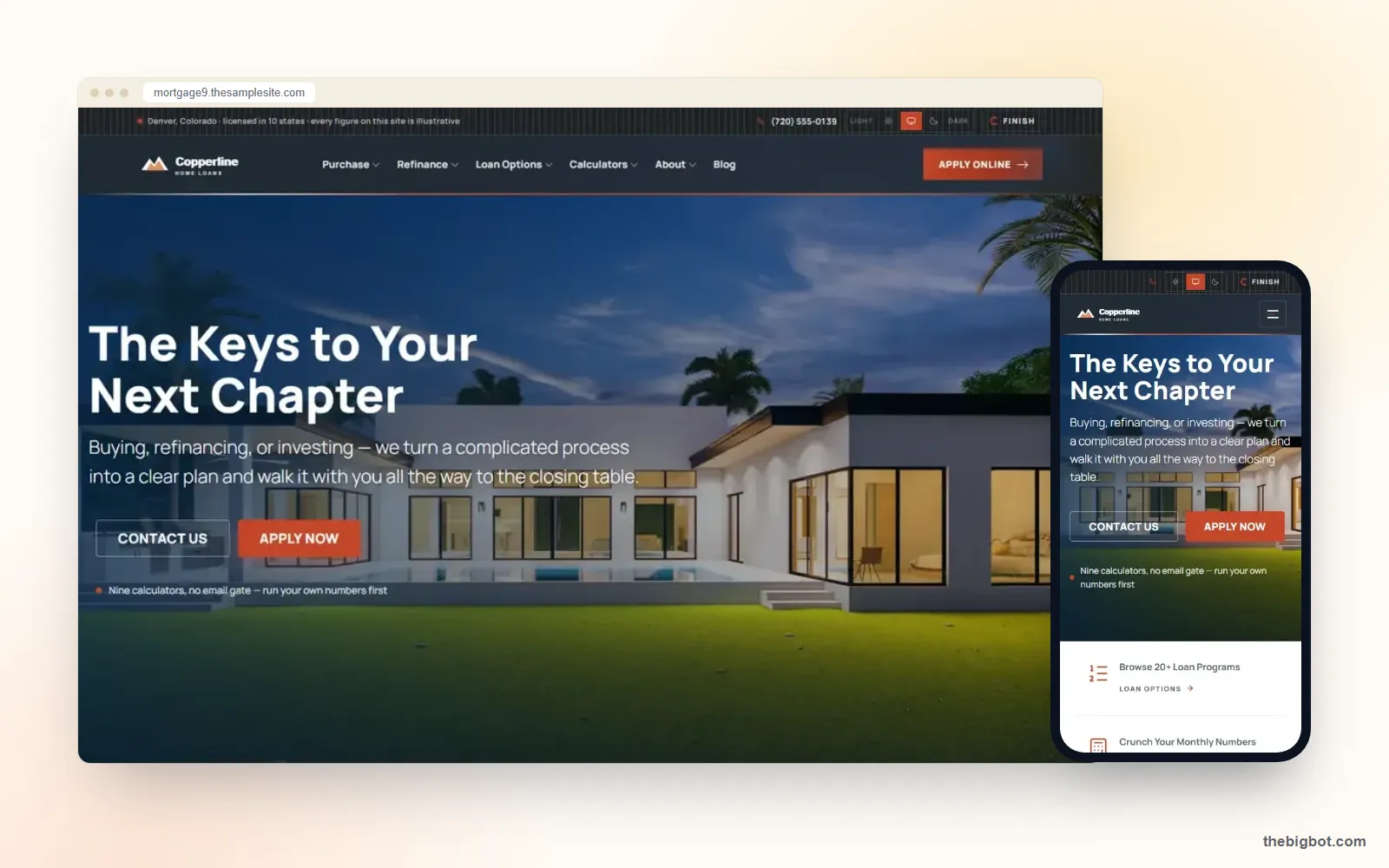 Copperline Classic mortgage website design shown on a desktop browser and a phone