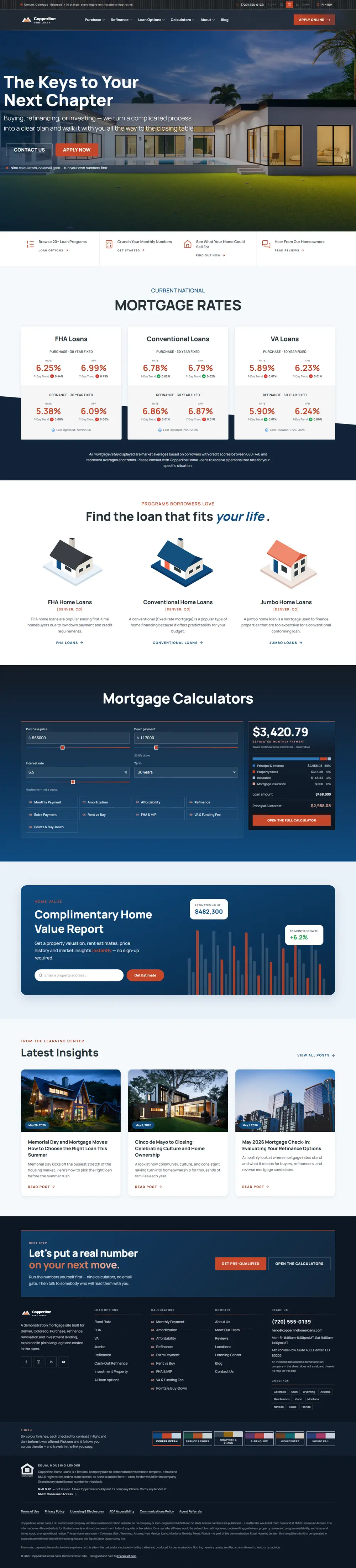 Home page of the Copperline Classic mortgage website design