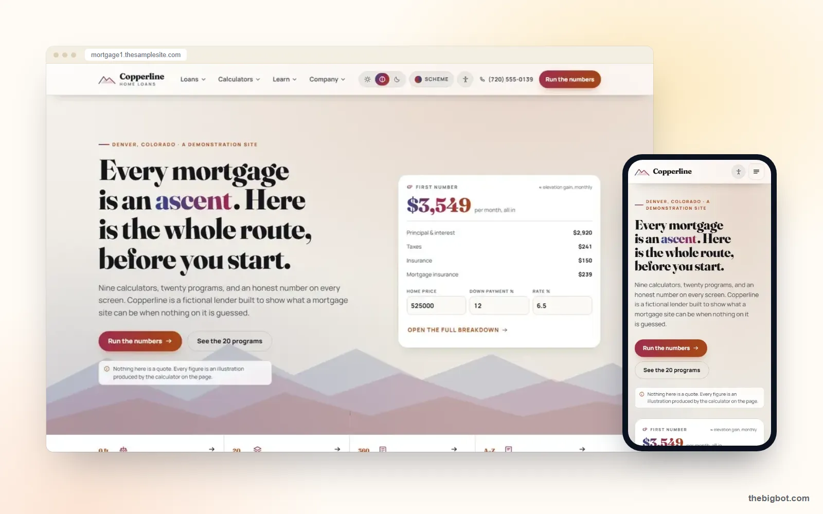 Copperline mortgage website design shown on a desktop browser and a phone