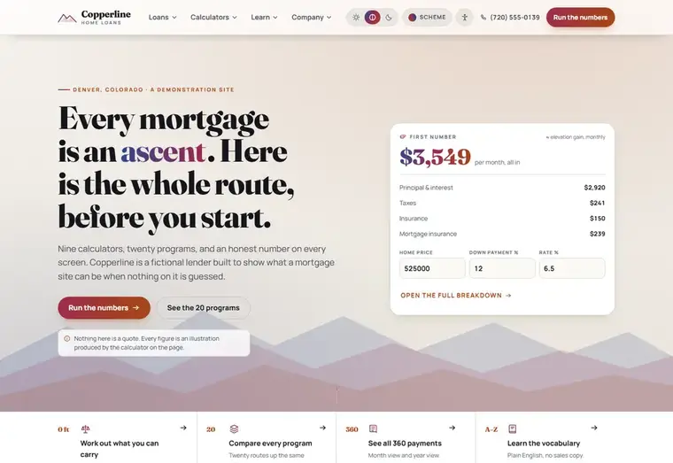 Home page of the Copperline mortgage website design