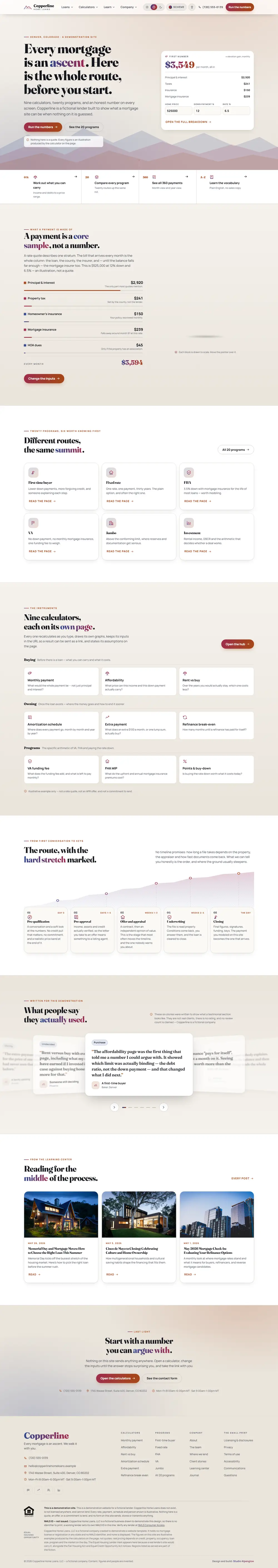 Home page of the Copperline mortgage website design