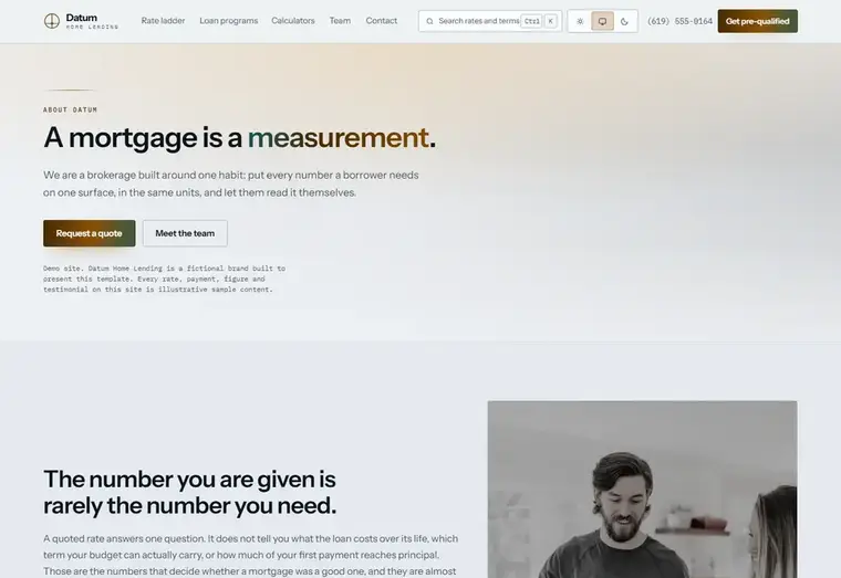 About us page of the Datum mortgage website design