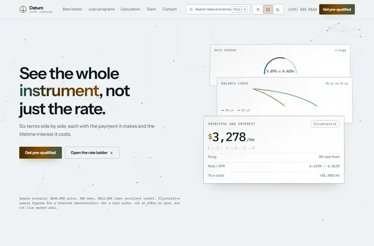 Datum mortgage website design home page