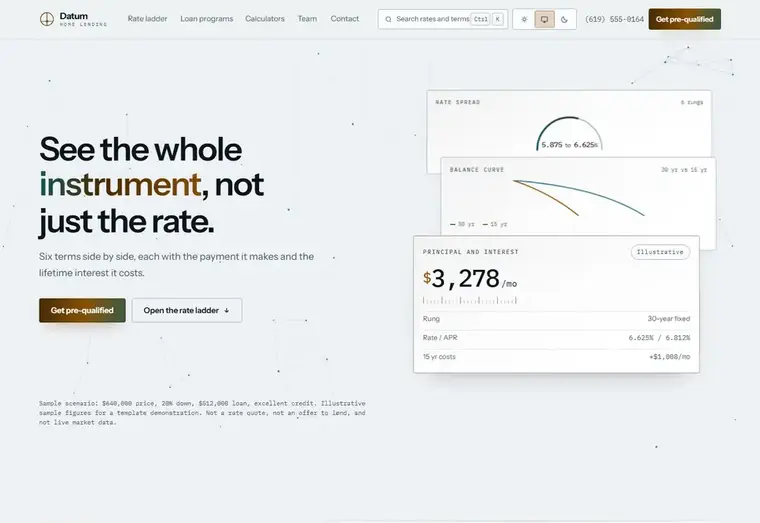 Home page of the Datum mortgage website design