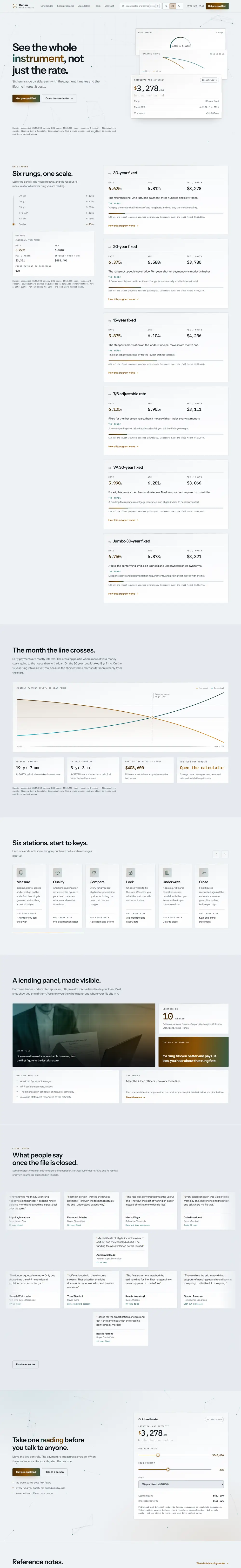 Home page of the Datum mortgage website design
