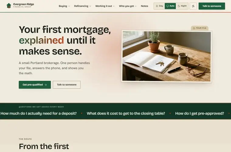 Evergreen Ridge mortgage website design home page
