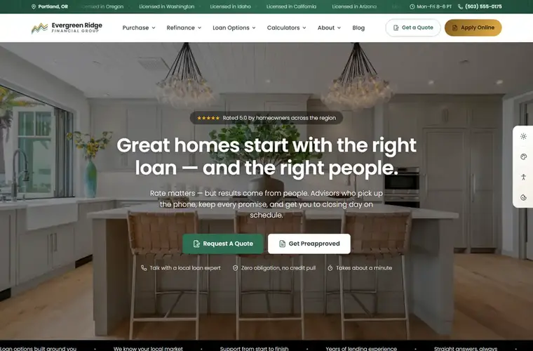 Evergreen Ridge Classic mortgage website design home page