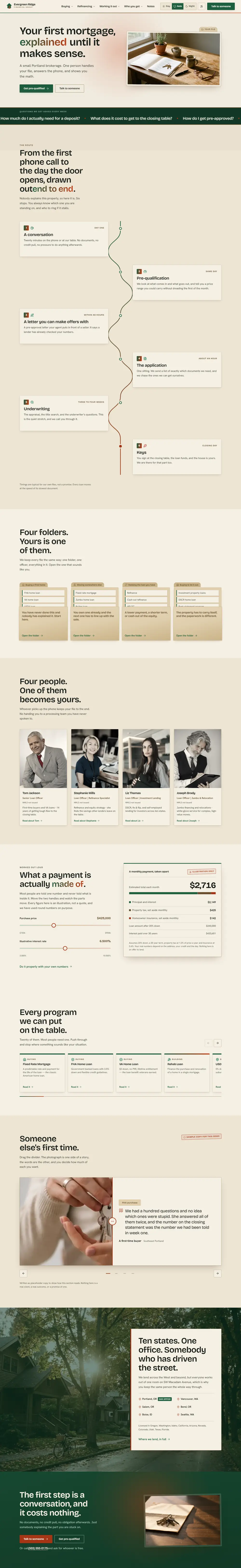 Home page of the Evergreen Ridge mortgage website design