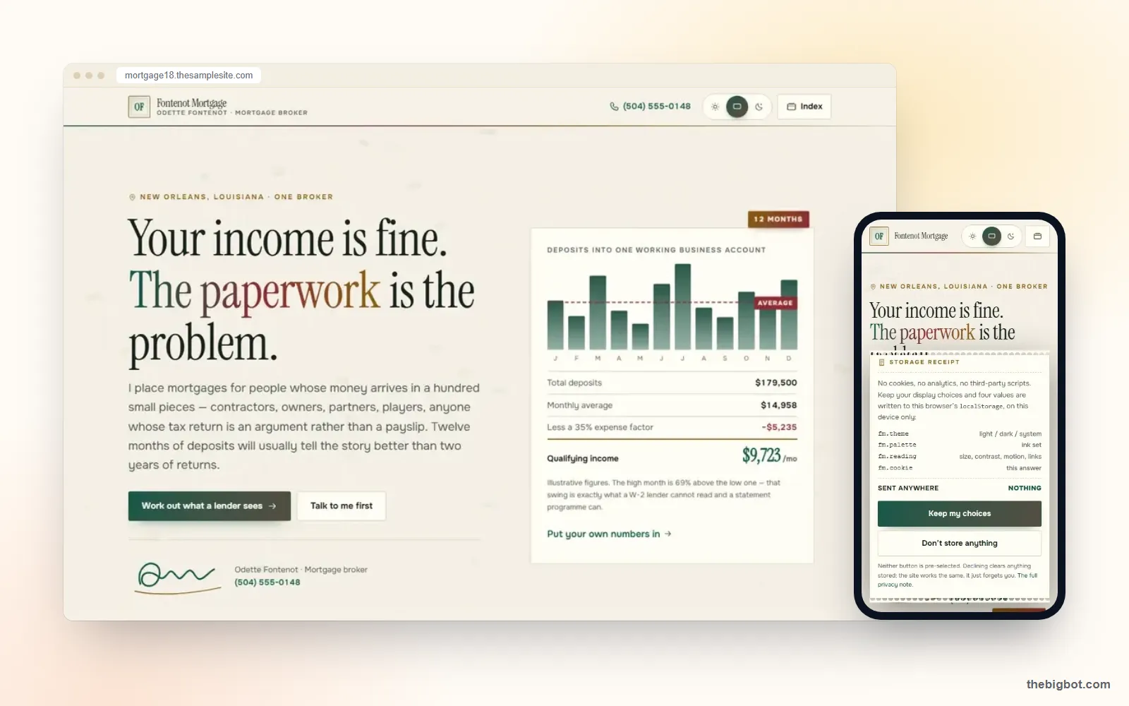 Fontenot mortgage website design shown on a desktop browser and a phone