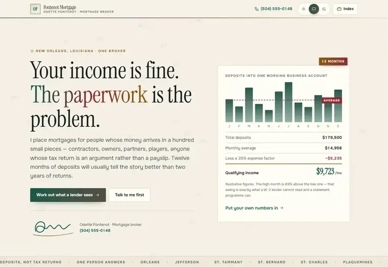 Home page of the Fontenot mortgage website design