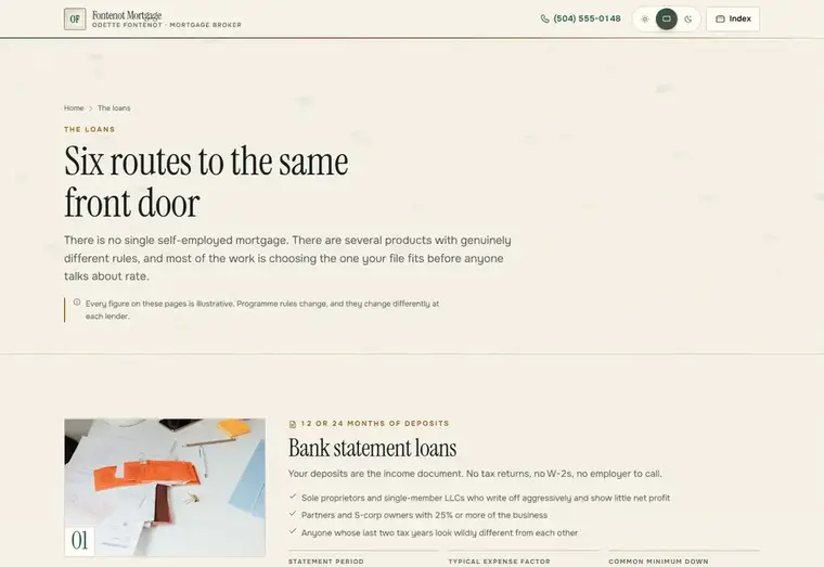 Services page of the Fontenot mortgage website design