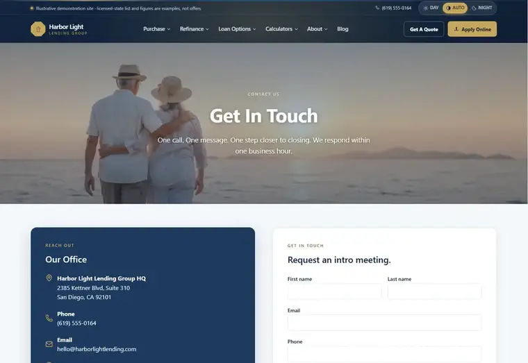 Contact us page of the Harbor Light mortgage website design