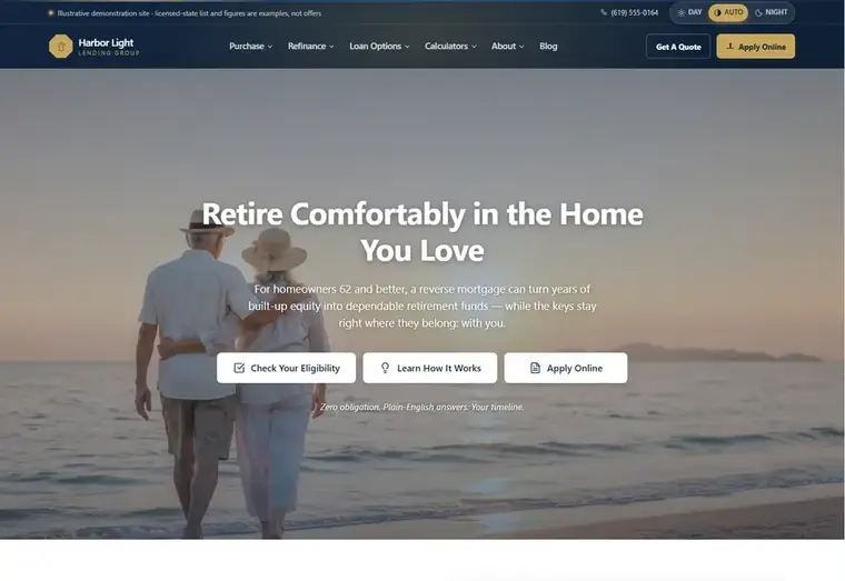 Home page of the Harbor Light mortgage website design