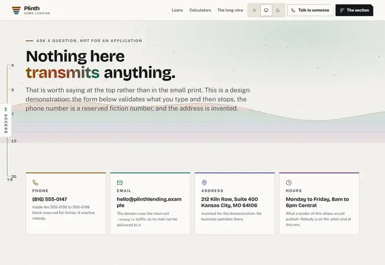 Contact page of the Plinth mortgage website design