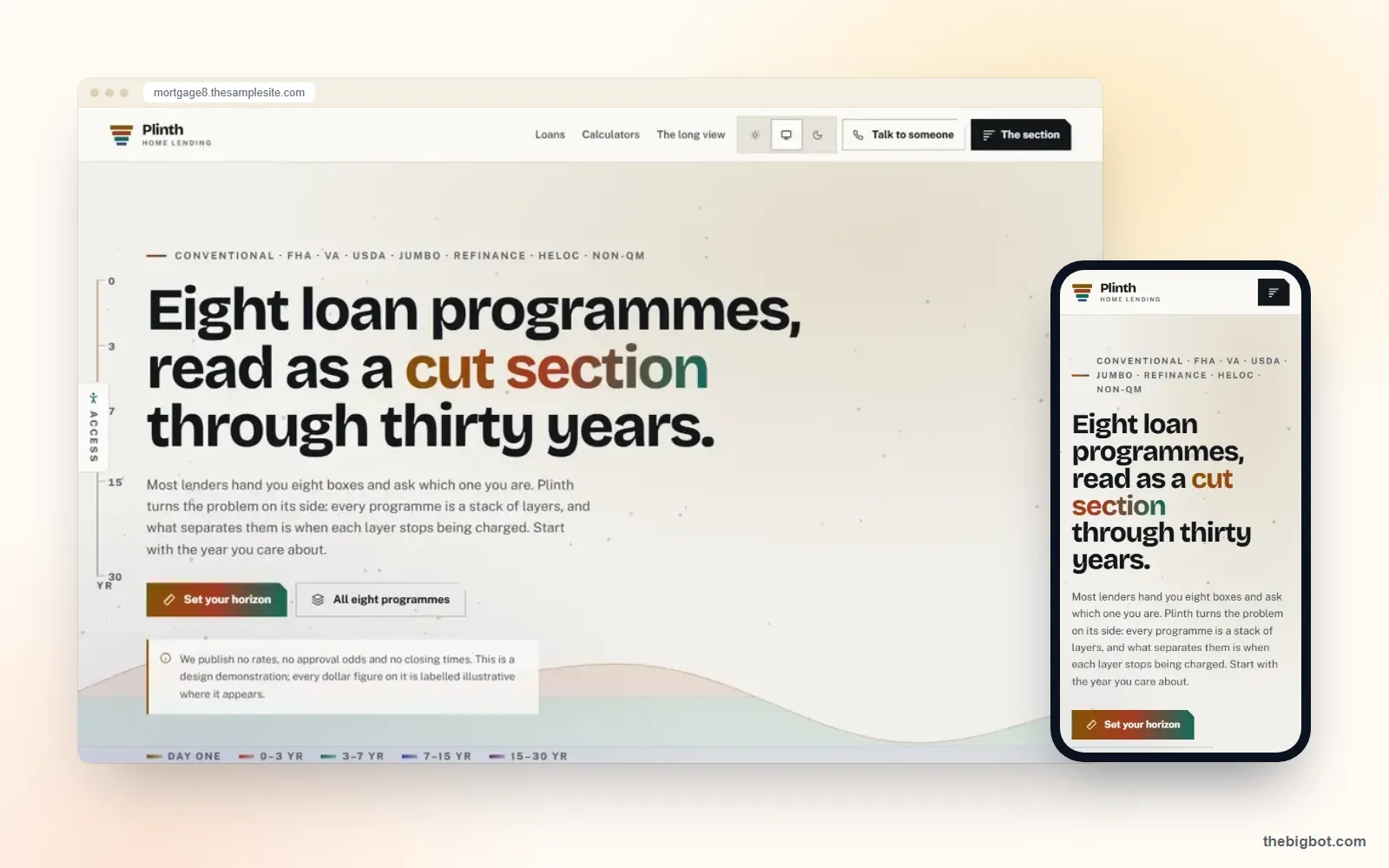 Plinth mortgage website design shown on a desktop browser and a phone