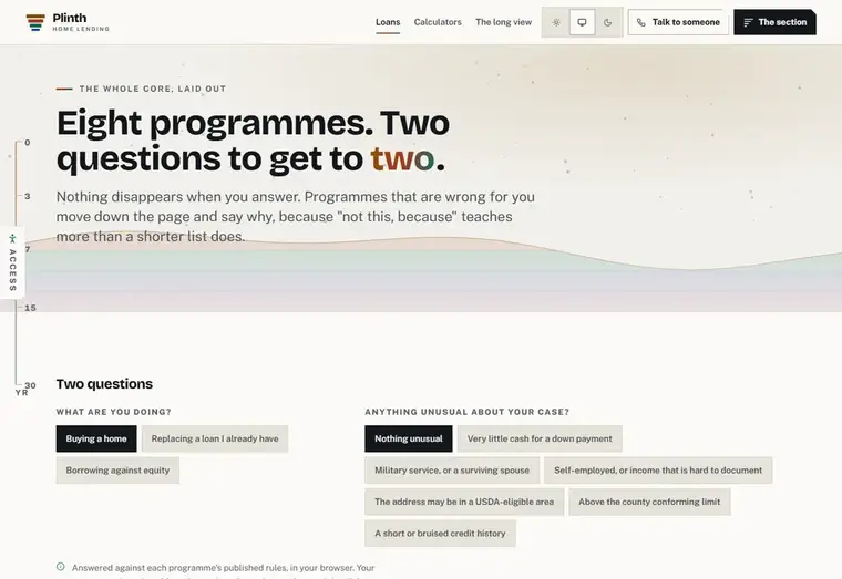 Loans page of the Plinth mortgage website design