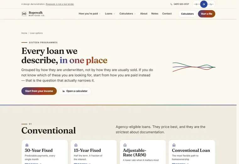 Loan options page of the Ropewalk mortgage website design