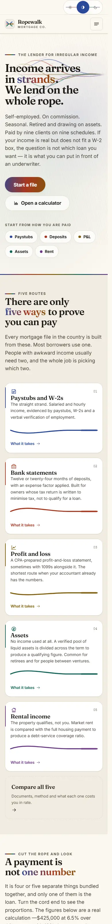 Home on a phone page of the Ropewalk mortgage website design