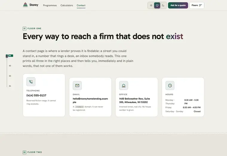 Contact us page of the Storey mortgage website design