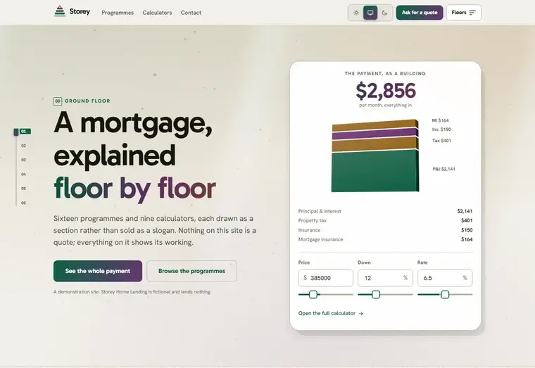 Home page of the Storey mortgage website design