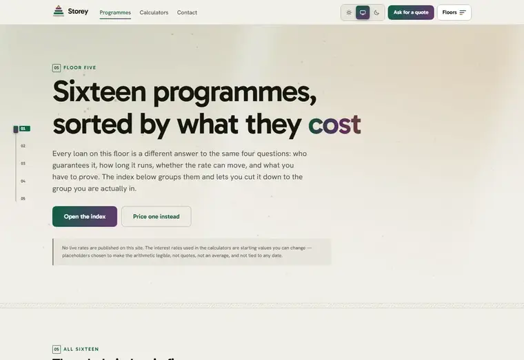 Loan options page of the Storey mortgage website design