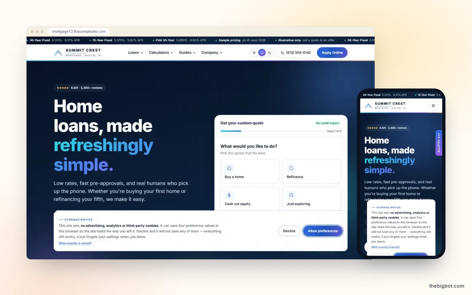 Summit Crest mortgage website design shown on a desktop browser and a phone