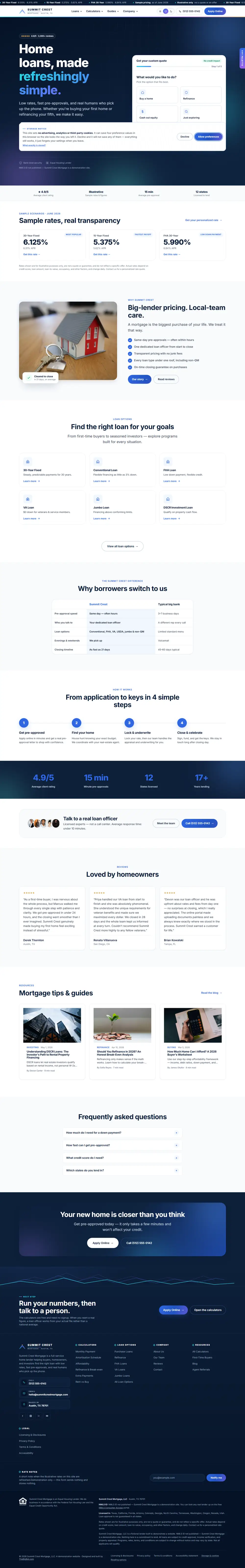 Home page of the Summit Crest mortgage website design