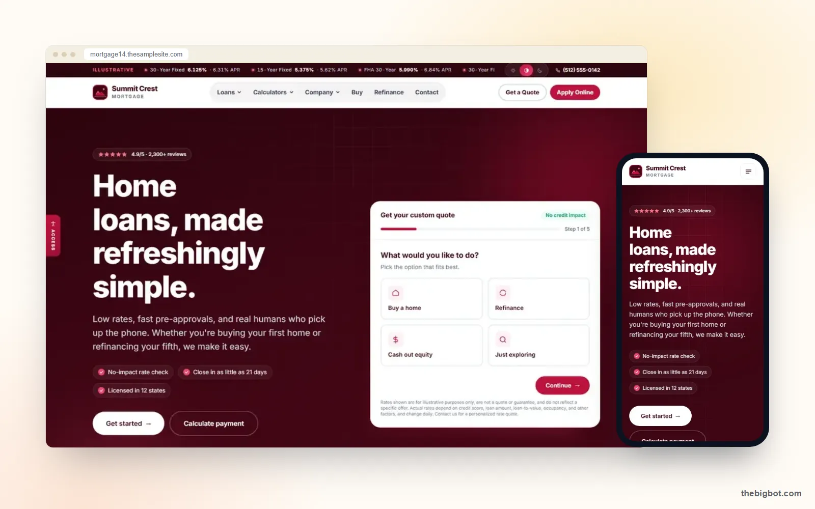 Summit Crest Rose mortgage website design shown on a desktop browser and a phone