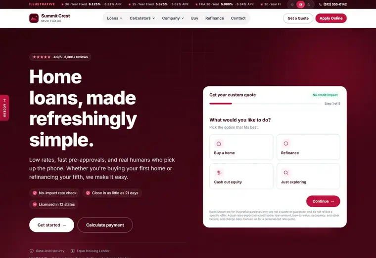 Home page of the Summit Crest Rose mortgage website design