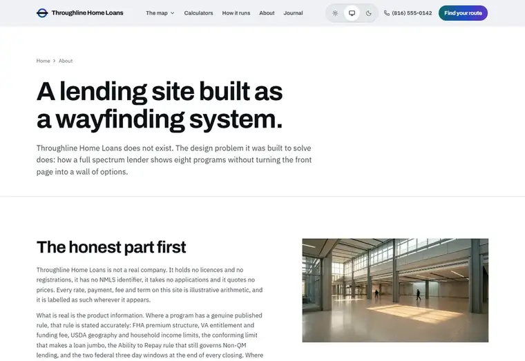 About page of the Throughline mortgage website design