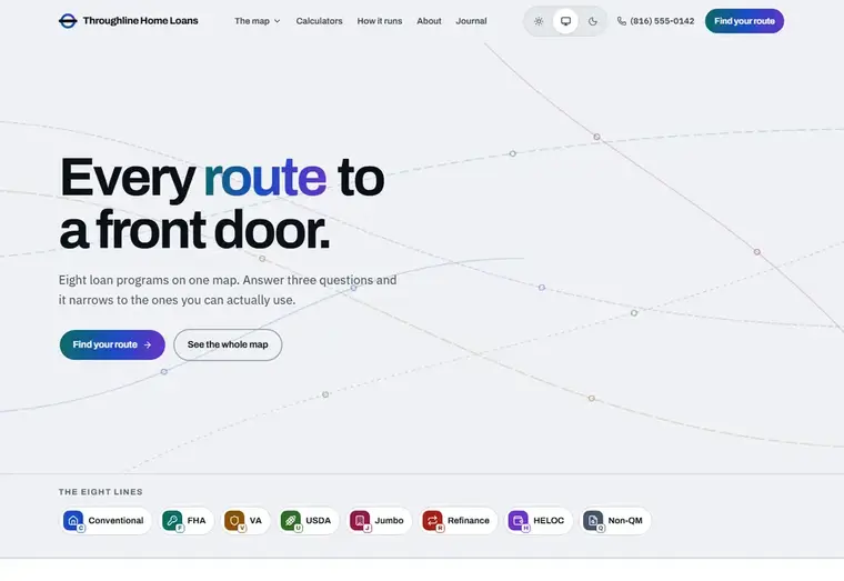 Home page of the Throughline mortgage website design