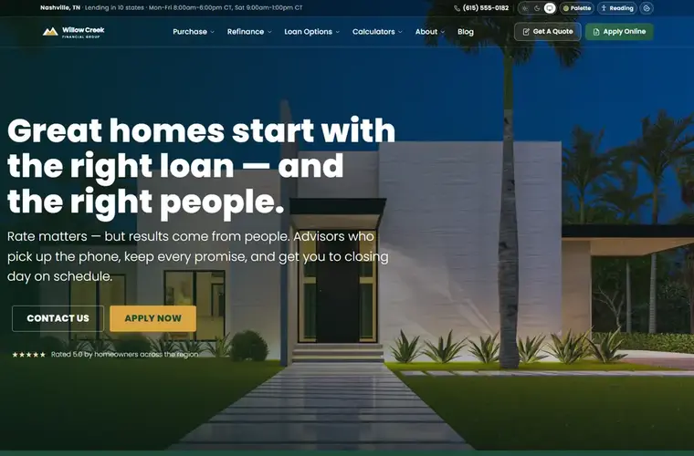 Willow Creek Classic mortgage website design home page