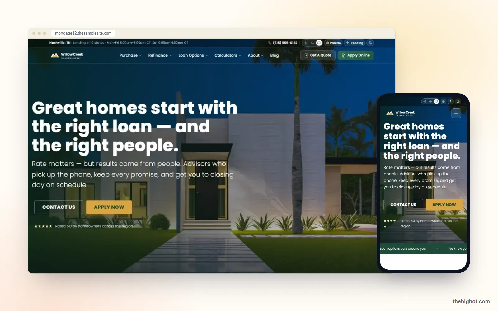 Willow Creek Classic mortgage website design shown on a desktop browser and a phone