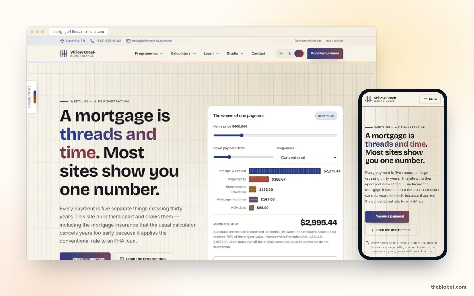 Willow Creek mortgage website design shown on a desktop browser and a phone