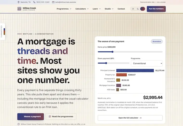 Home page of the Willow Creek mortgage website design