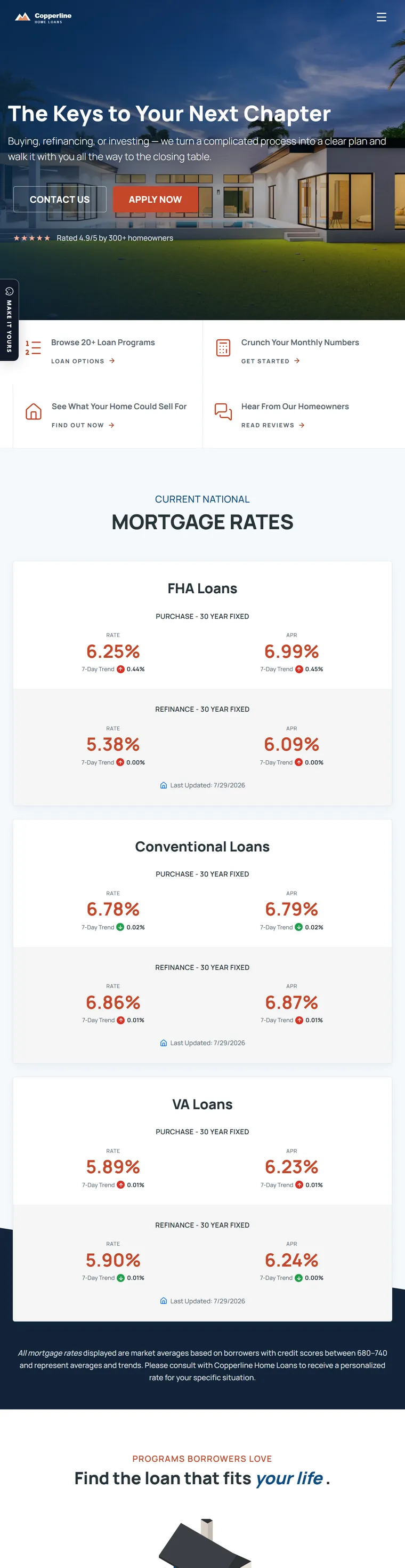 Homepage of the Harbour mortgage website demo